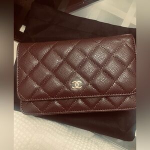 🔥🔥 Chanel Merlot wine Quilted Crossbody Bag Wallet on chain Vegan leather